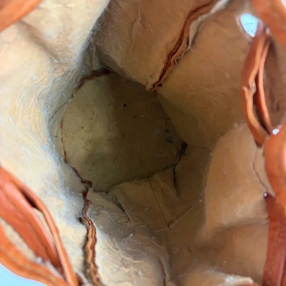 VTG Genuine Leather Drawstring Whipstitch Patchwork Bucket Bag Vintage - Picture 8 of 12